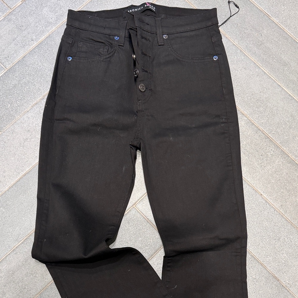 Veronica Beard Beverly Skinny Flare  Black Jeans with Button-Fly